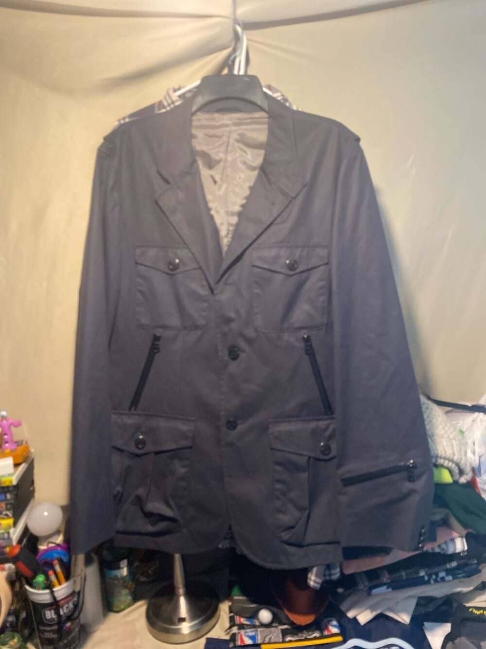 Armani Exchange Navy Blue Multi-Pocket Safari Utility Blazer Jacket